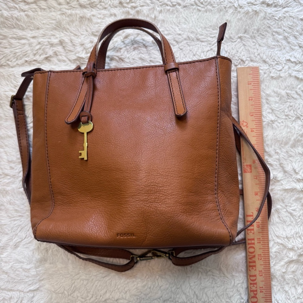 Fossil key Camilla Convertible Leather Backpack Tan Brown Crossbody brass - Picture 11 of 11